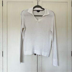 Halogen Collared Long Sleeve Sweater Lightweight White Size S Ribbed Pullover